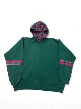 Vermont Flannel Co plaid afterhood pullover hoodie green XL mens RARE